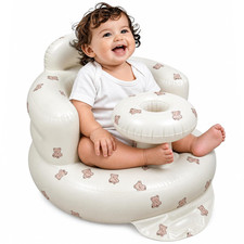 Inflatable Baby Seat with Built-In Pump and Back Support, Brown Bear-Tray