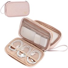 NISHEL Travel Cord Organizer Case Double Layers Tech Electronic Bag Medium Pink