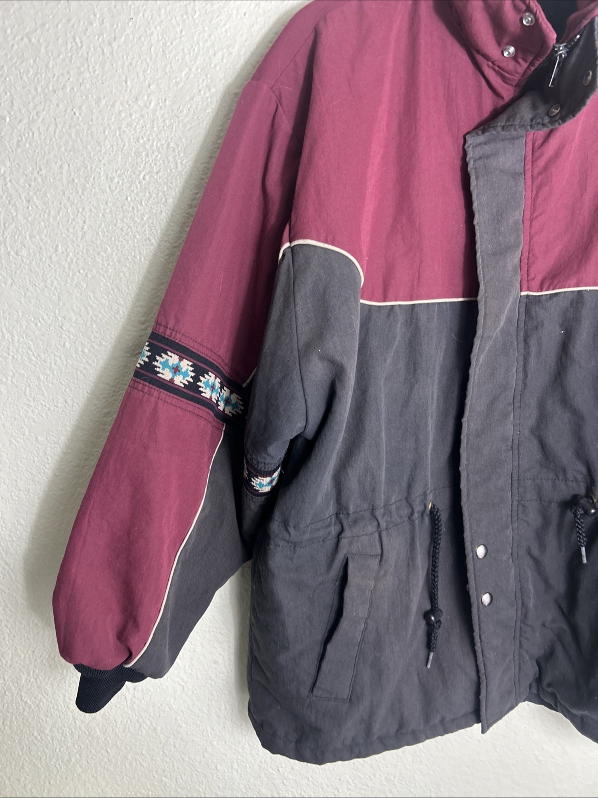 Vintage Canyon Guide Mens XL Full Zip Southwest Jacket Snap Black Maroon - second product detail image