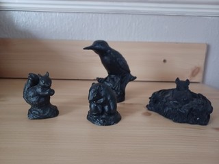 Job Lot Of Animals Made From Coal( Kingfisher Squirrel & Mice