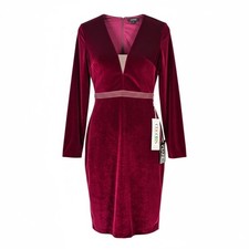 New York Dress Colors Formal Burgundy Velvet Long Sleeve Beaded Detail Sz 4 Prom