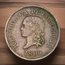 1886 Columbia 5 CentavosEF/AU DetailsLarge 5 Scarcer Version