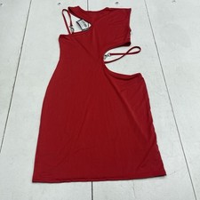 Pretty Little Thing Red Shape Slinky Cut Out Strap Detail Bodycon Dress Womens 6