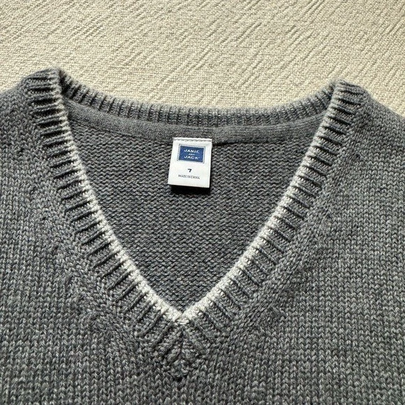 Janie & Jack Boys Chaleco Tejido Algodón Reno Gris 7 Neutro Navidad Foto 4 de 4