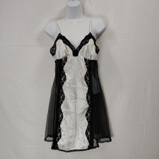 Fredericks of Hollywood White Satin Slip Dress Black Lace Small Y2K Coquette