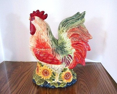 Susan Winget Rooster Chicken Sunflower Cookie Jar Canister HandPainted Certified