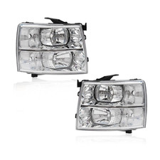 Pair Chrome Clear Headlights Fit For Chevy Silverado 1500 2500 3500 Hd 07-13 Pair Chrome Clear Headlights Fit For Chevy Silverado 1500 2500 3500 Hd 07-13