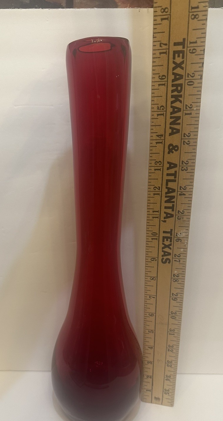 Large Pier 1 Glass Vase Ruby Red hand blown Large Table Top 17.5” Thailand VTG