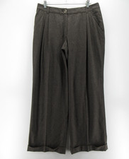 Escada Pants Women 42 Brown Sport Wool Blend Wide Leg Trousers Pleated Large