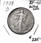 1938 D Walking Liberty Silver Half Dollar, High Grade, Great Gift, KEY DATE