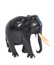 Vintage Ebony Wood Elephant Sculpture Figurine Hand Carved Anglo Indian