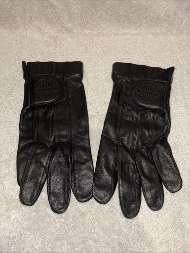 Harley Davidson Black Leather Riding Gloves Adjustable Wrist Mens Size Medium