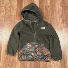 The North Face Kids Green Fleece Hooded Jacket Camouflage Accents Unisex
