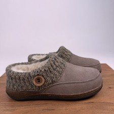 New Womens Clarks Knit Sweater Brown Leather Lined Clog Slippers Size 8 M NIB