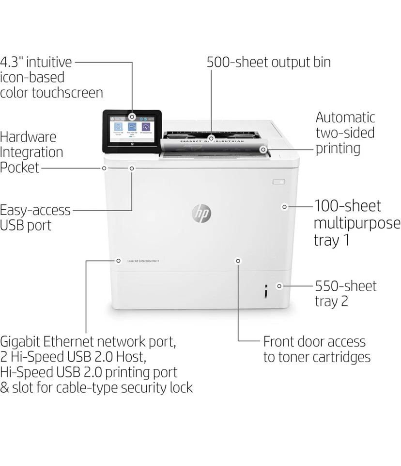 New HP LaserJet Enterprise M611dn Monochrome Printer 7PS84A - Image 4 of 4