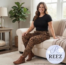 Womens Leopard Print Velour Lounge Pants Size Large Animal Print Pajama Bottoms