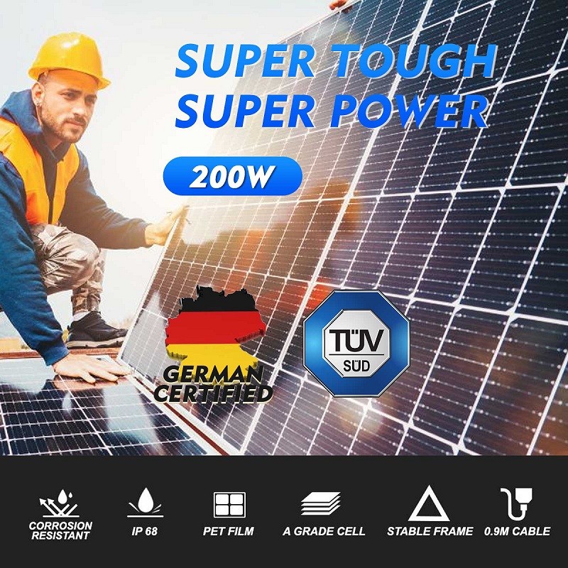 200W Monocrystalline Solar Panel For Home RV Motorhome Camper Marine Van outdoor