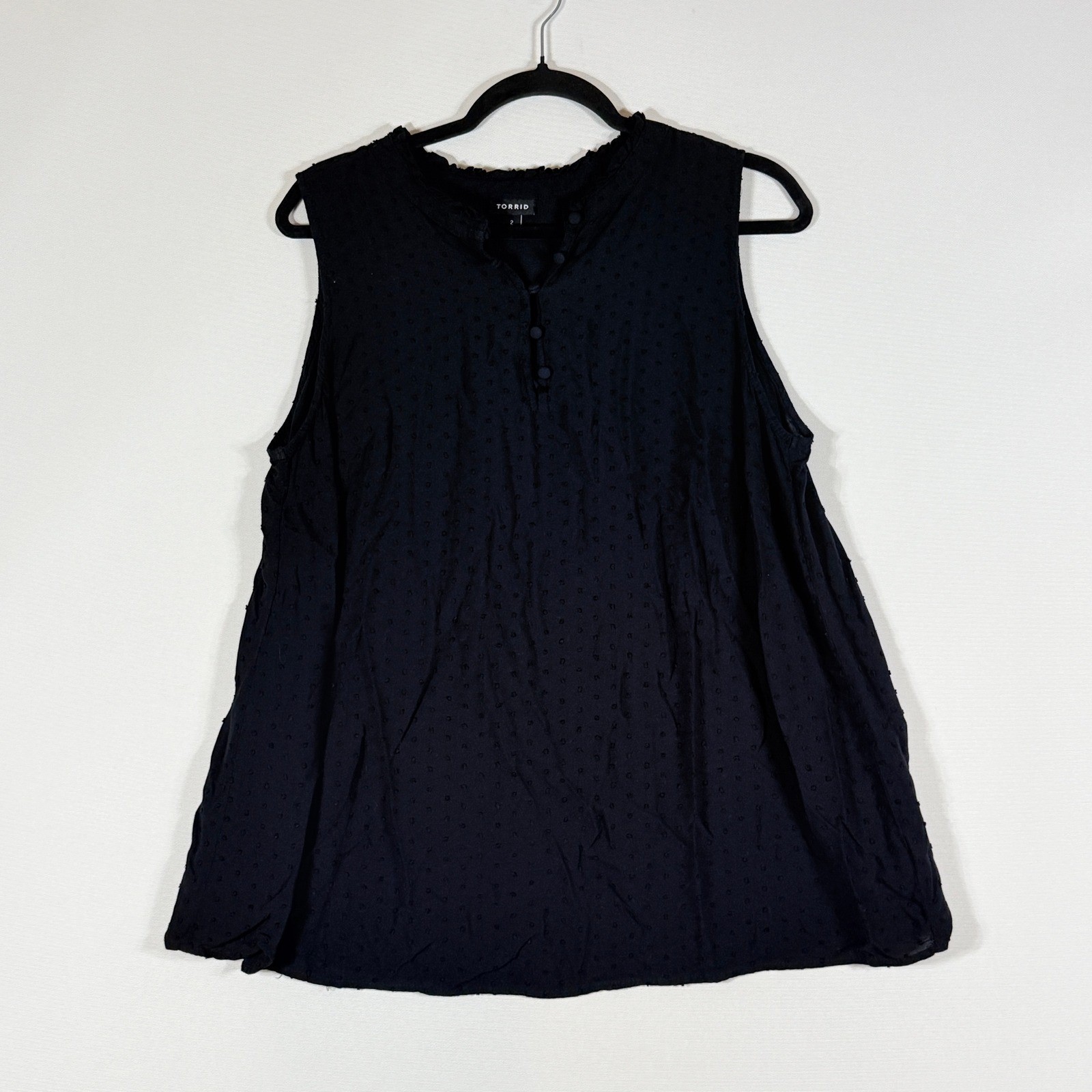 Torrid Womens 2 2X Blouse Sleeveless Black Swiss Dot Ruffle Whimsigoth Romantic