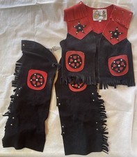 Pony Ranch, Kids M, Black & Red Suede Cowboy Cowgirl Western Outfit, VINTAGE EUC