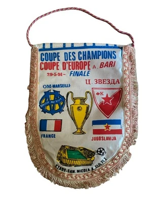 OM Olympique de Marseille - Etoile Rouge de Belgrade PK rare grand fanion 1991 - Photo 1/2