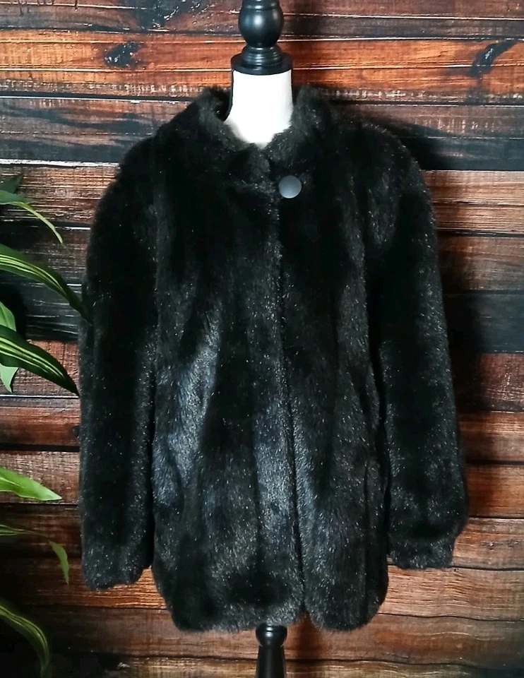 Monterey Fashions Vintage 80s Faux Fur Coat 20 W Brown Plush Mob Wife USA Made - Image 4 of 4
