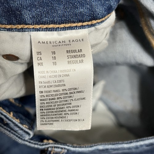 American Eagle Jeans 10 Reg Blue Super High Rise Baggy Wide Leg Ankle Distressed - Picture 9 of 13