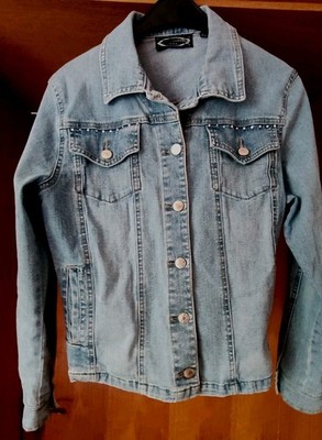Tolle, modische Jeansjacke Mit Glitzer - blau - Gr. S 36/38