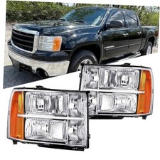Headlights Assembly compatible with 2007-2013 GMC Chrome Housing Amber Side