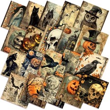 Halloween Fabric Squares 10x10 Quilting Precut 20 Pcs Vintage Pumpkin Skull Cat