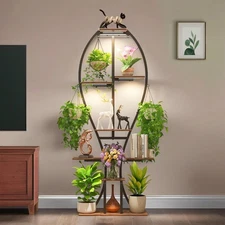 Plant Stand Indoor with Grow Lights 5FT Tall Metal Plant Shelf Living Room Home