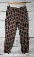 Shinestar Womens Size Large Plaid Cargo Joggers Red Blue Brown Elastic Waist 