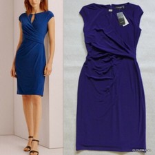Lauren RALPH LAUREN sz 0 Wrap Style logo Plate Key-Hole Purple Jersey Dress NEW