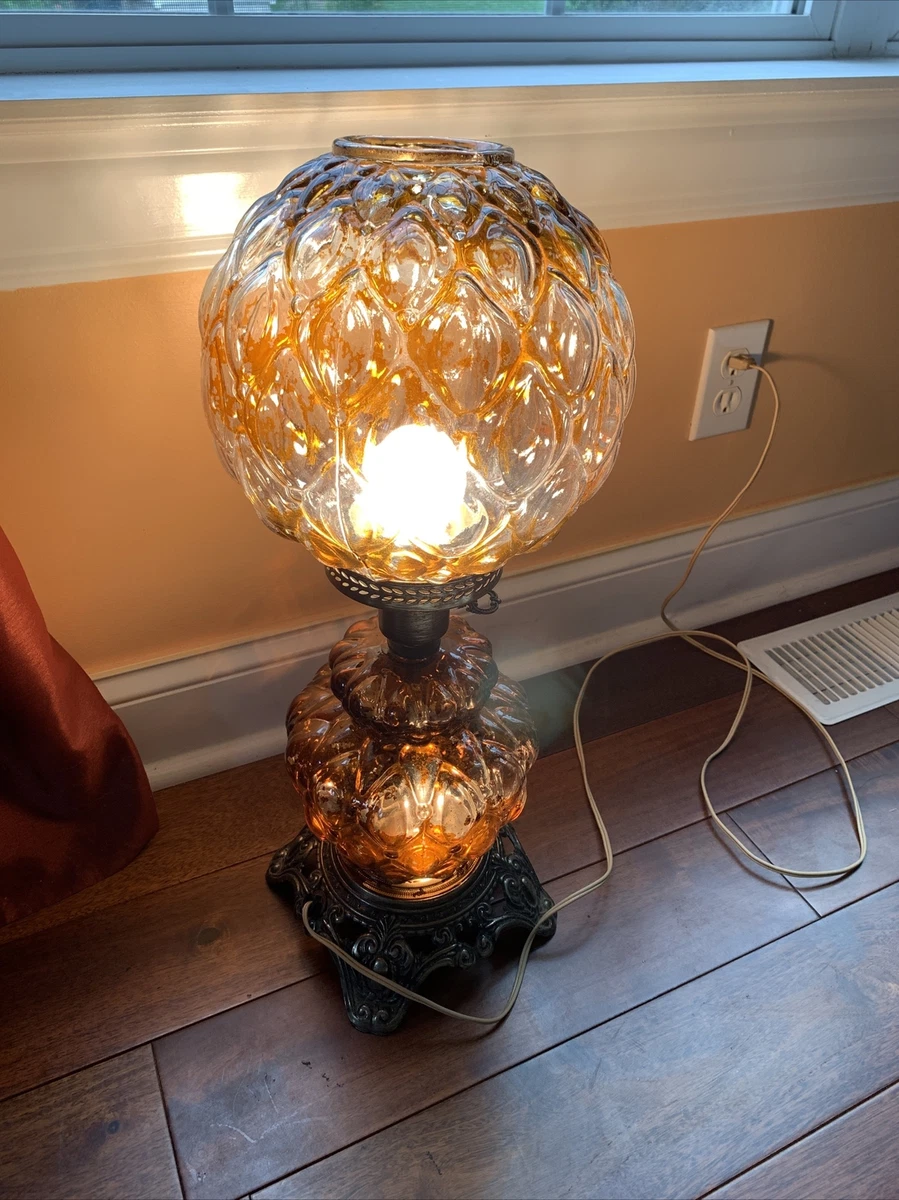 Vintage Amber Bubble Glass Parlor Boudoir Hurricane Lamp Gone with The Wind 22