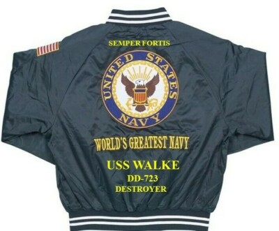USS WALKE DD-723 DESTROYER NAVY EMBROIDERED SATIN JACKET(BACK ONLY)