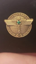 10K GF Gold BOEING 15 YEARS SERVICE with Sapphire Stone Medallion PIN Vntg 1/2”