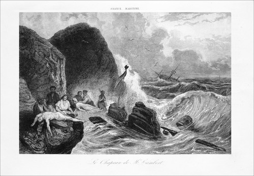 MARINE - NAUFRAGÉS sur un RÉCIF au début du 19e - Gravure du 19e siècle - Picture 2 of 2