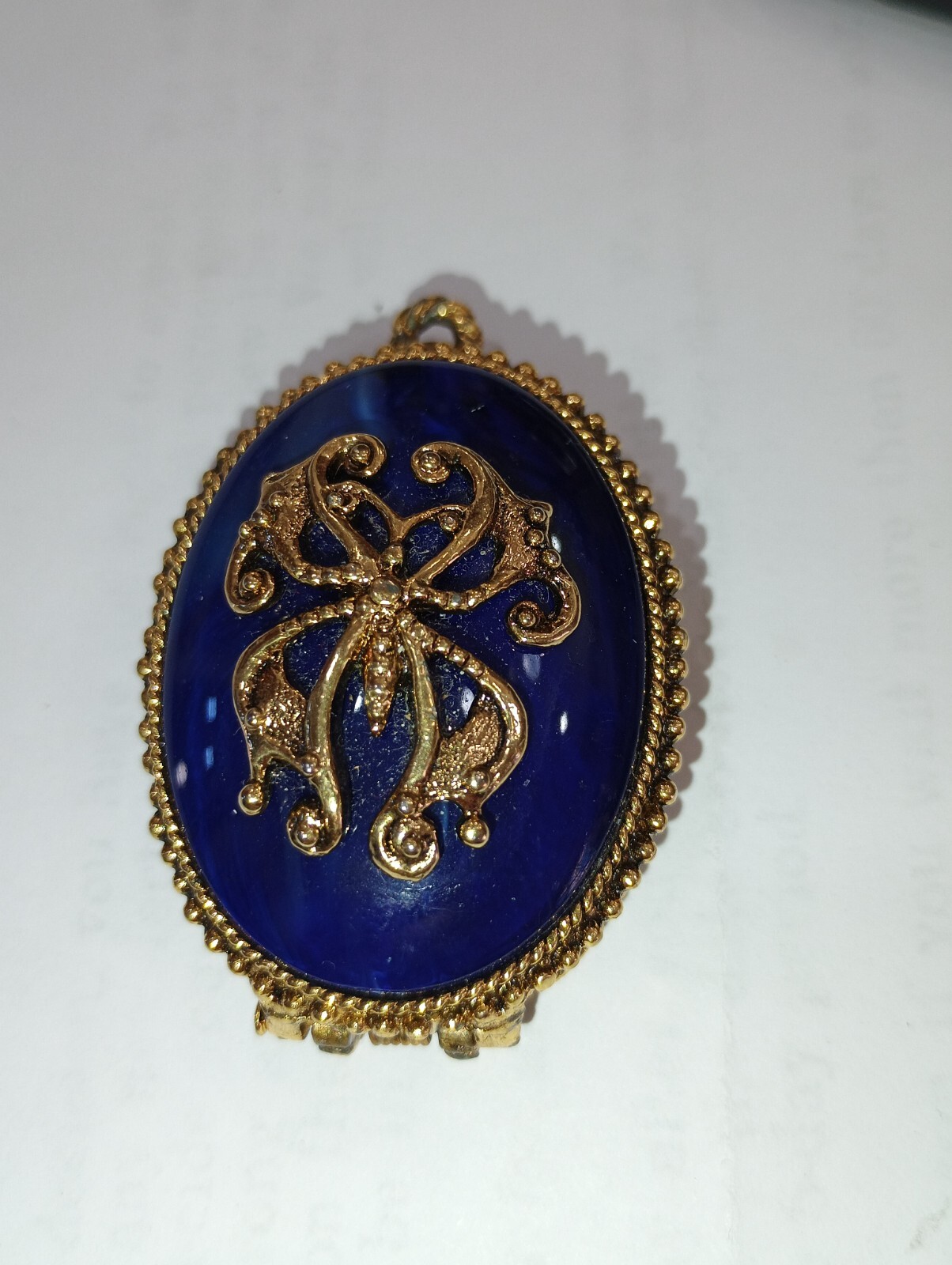 Max Factor Solid Perfume Locket Pill Box Blue Ena… - image 7
