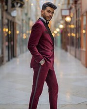 Wedding Men Suit Slim Fit Velvet Peak Lapel Formal Business Outdoor Casual