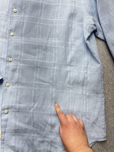 Tommy Bahama Shirt Mens XXL 2XL Blue Textured Check Linen Coastal Beach Outdoors - Picture 2 of 14