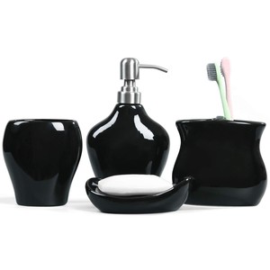 4 Pieces Bathroom Accessory Set Black Ceramic Vanity Countertop