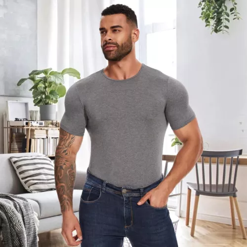 Camiseta interior de leotardo de color liso para hombre Botón a presión Entrepierna Body Manga corta - Imagen 9 de 26