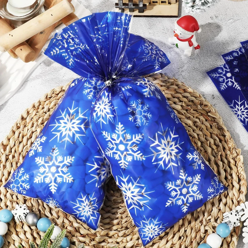 160 Piezas Bolsas de Celofán de Navidad con Corbata Gif de Fiesta de Copo de Nieve de Invierno Foto 3 de 4