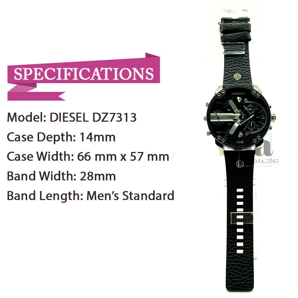 Diesel DZ7313 Black Leather Band Mr.Daddy Oversized Chronograph Men's Watch  | eBay