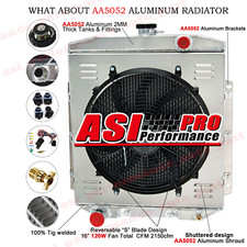 4 Row Radiator+Shroud Fan Relay For 1954-1956 Ford Country Squire V8 3.9L 5.1L