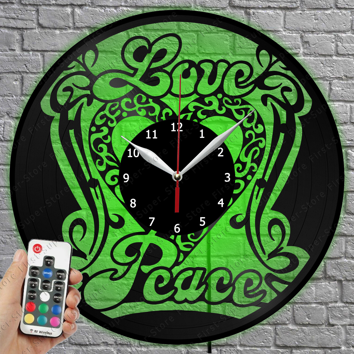 LED Clock Peace and Love Vinyl Record Wall Clock with LED Light 1543