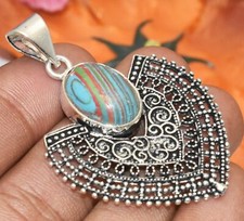 Rainbow Calsilica Gemstone Pendant 925 Silver Plated U311-C201