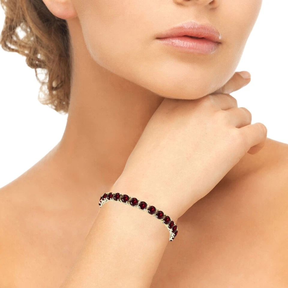 Gold Tone over Silver Created Ruby 6mm Round-cut Classic Tennis Bracelet - Image 3 of 3