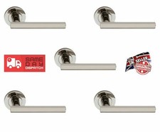 Image of Pack of 5 T-Bar Internal Straight Lever on Rose Door Handles Set in Satin Nickel