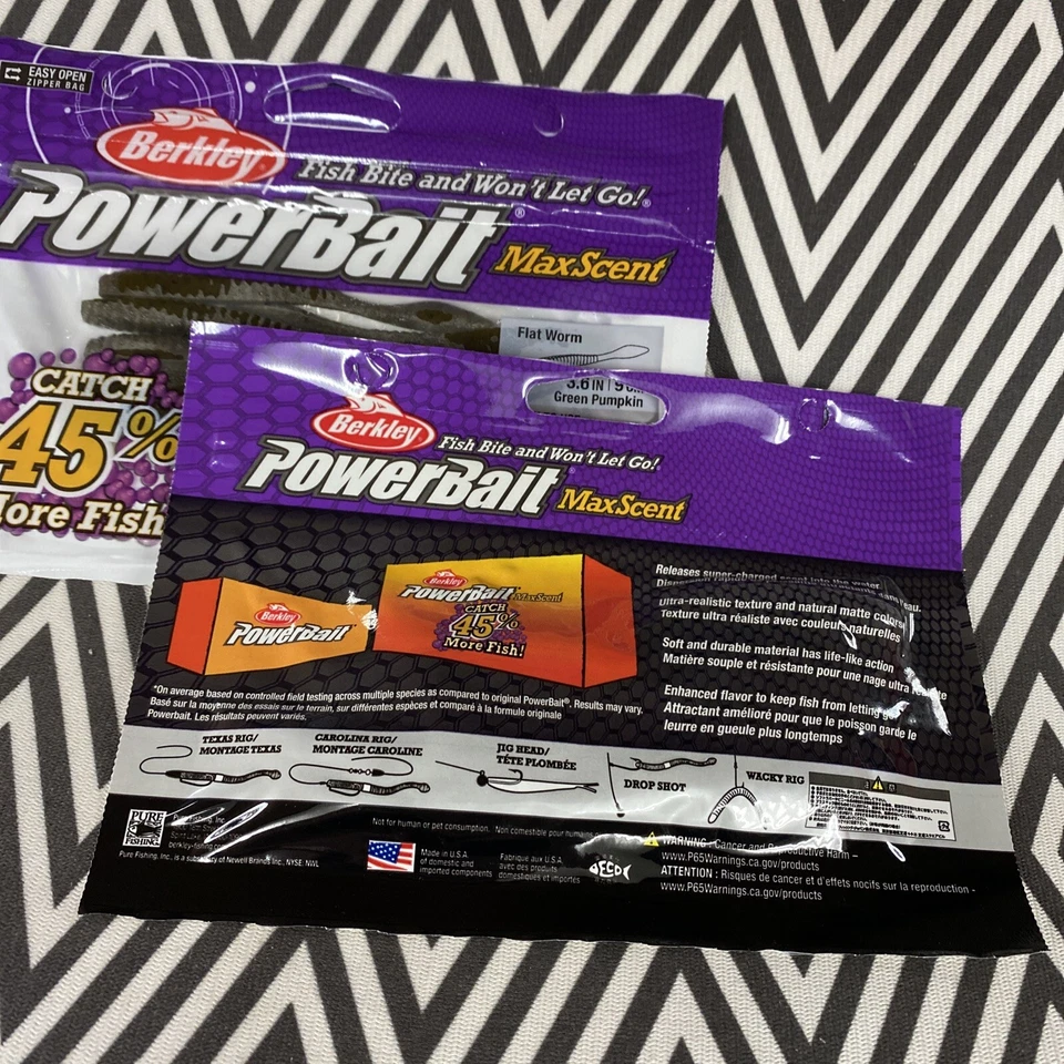 Berkley PowerBait MaxScent Flat Worms 3,6” Green Pumpkin Dropshot (2 pacotes!) - Imagem 3 de 3
