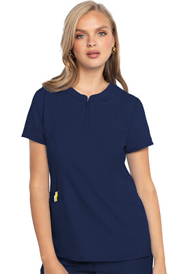 Med Couture Scrubs Women's Zip Front Henley Top MC609 NAVY Navy